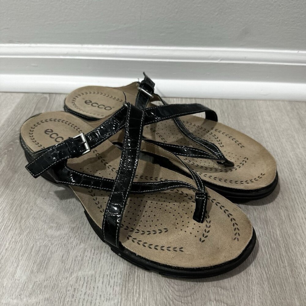Ecco Light Comfort Sandals Women's Black Patent Leather Slip On - EU 40 (9)